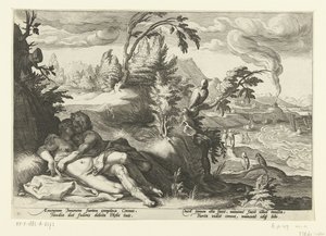 Corvus pega a garota Coronis Metamorfoses de Ovídio (título da série) de Hendrick Goltzius (workshop of)