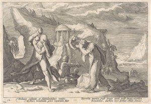 Deucalião e Pirra criam uma nova raça humana Metamorfoses de Ovídio (título da série) de Hendrick Goltzius (workshop of)