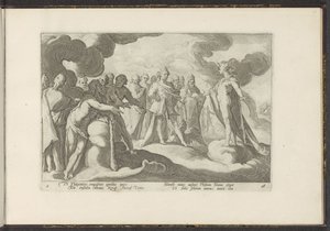 Deuses pedem ao deus do sol para montar sua carruagem novamente Metamorfoses de Ovídio (título da série) Recriações de P. Ovidius Naso (título da série) de Hendrick Goltzius (workshop of)
