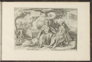 Júpiter e Juno discutem qual dos sexos tem maior desejo de amor Metamorfoses de Ovídio (título da série) Recriações de P. Ovidius Naso (título da série) de Hendrick Goltzius (workshop of)