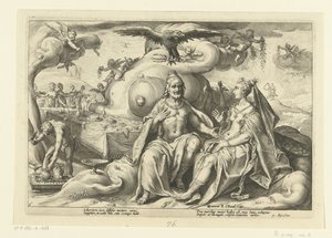 Júpiter e Juno debatem qual dos sexos tem um maior apetite por amor
Metamorfoses de Ovid (título da série) de Hendrick Goltzius (workshop of)