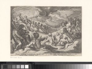 Júpiter pede conselhos aos deuses do Olimpo Metamorfoses de Ovídio (título da série) de Hendrick Goltzius (workshop of)