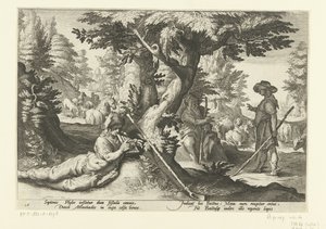 Mercúrio em Battus Metamorfosen de Ovídio (título da série) de Hendrick Goltzius (workshop of)