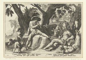 Mercúrio toca flauta para Argus
Metamorfoses de Ovid (título da série) de Hendrick Goltzius (workshop of)