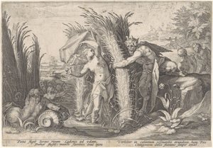 Pan e Syrinx
Metamorfoses por Ovid (título da série) de Hendrick Goltzius (workshop of)
