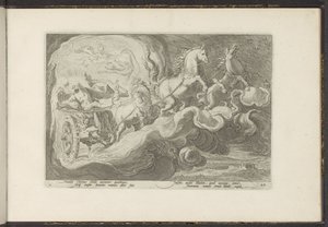 Phaethon monta a carruagem de seu pai Metamorfoses de Ovídio (título da série) Recriações de P. Ovidius Naso (título da série) de Hendrick Goltzius (workshop of)