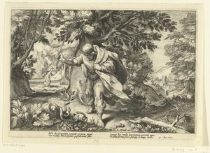 Tiresias ataca duas cobras em acasalamento Metamorfoses de Ovídio (título da série) de Hendrick Goltzius (workshop of)