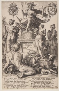 Alegoria de Roma, placa de título de Os heróis romanos de Hendrick Goltzius