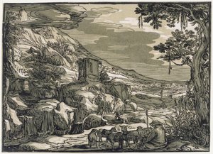 Paisagem arcádica com um pastor de Hendrick Goltzius