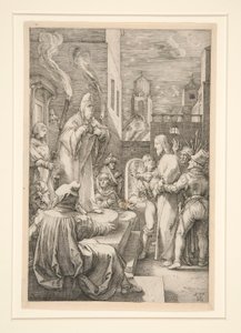Cristo diante de Caifás, de A Paixão, nº 4 de uma série de 12 gravuras de Hendrick Goltzius