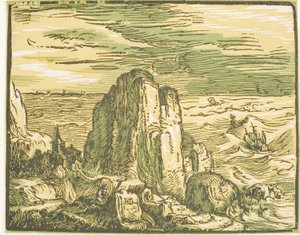 Penhasco à beira-mar, de quatro pequenas paisagens de Hendrick Goltzius