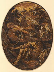 Demogorgon na gruta da eternidade, prancha 1 da série «Demogorgon e os seres divinos» de Hendrick Goltzius