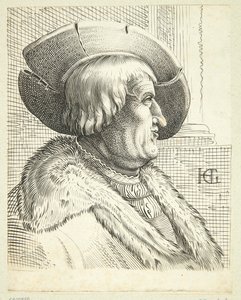 Retrato de fantasia de velho com chapéu no perfil