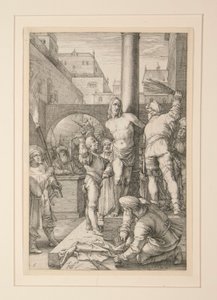 Flagelação de Cristo, de A Paixão, nº 6 em uma série de 12 gravuras de Hendrick Goltzius