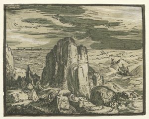 Quatro pequenas paisagens: nº 4, Cliff on the Seashore de Hendrick Goltzius