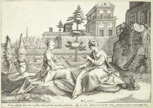 Juno disfarçado de Beroë avisa Semele de Hendrick Goltzius