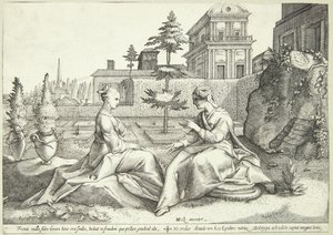 Juno disfarçado de Beroë avisa Semele de Hendrick Goltzius