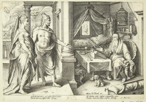 Júpiter e Juno consultam Tirésias de Hendrick Goltzius
