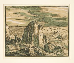 Paisagem com penhasco à beira-mar de Hendrick Goltzius