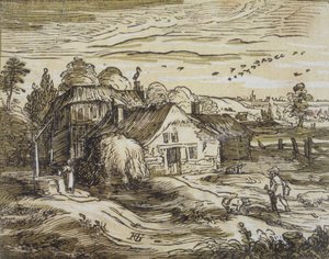 Paisagem com habitação camponesa de Hendrick Goltzius