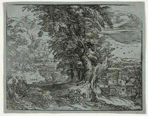 Paisagem com um casal de pastores, de Quatro pequenas paisagens de Hendrick Goltzius