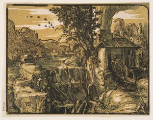 Paisagem com uma queda de água de Hendrick Goltzius