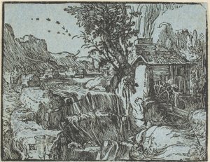 Paisagem com Cachoeira, de Quatro Pequenas Paisagens de Hendrick Goltzius