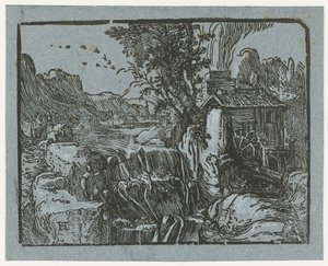 paisagem com cachoeira Quatro pequenas paisagens (título da série) de Hendrick Goltzius