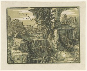 Paisagem com cascata
Quatro pequenas paisagens (título da série) de Hendrick Goltzius