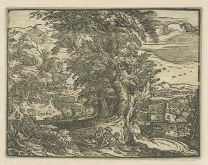 Paisagem com casal sentado Quatro pequenas paisagens (título da série) de Hendrick Goltzius