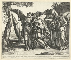 Ló foge de Sodoma com sua esposa e filhas de Hendrick Goltzius