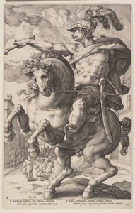 Marcus Curtius a cavalo, de Os heróis romanos de Hendrick Goltzius