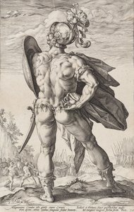 Marco Valério Corvo (Heróis romanos, prancha 6) de Hendrick Goltzius