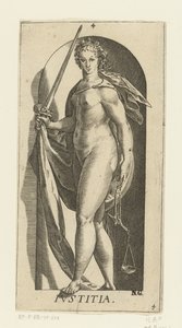 Justiça Iustitia (título no objeto) As Sete Virtudes (título da série) de Hendrick Goltzius