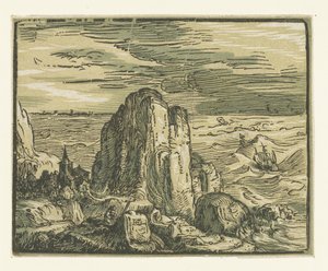 Rocha em uma costa Quatro pequenas paisagens (título da série) de Hendrick Goltzius