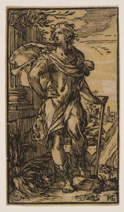 Jovem de pé com uma bengala de Hendrick Goltzius