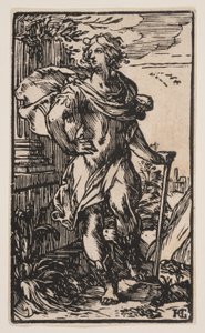 Jovem de pé com uma bengala de Hendrick Goltzius
