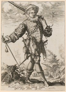 Soldado em pé com mosquete e pica de Hendrick Goltzius
