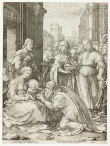 A Adoração dos Magos, placa cinco de O Nascimento e Início da Vida de Cristo de Hendrick Goltzius