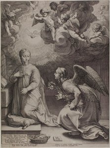 A Anunciação, placa um de O Nascimento e Início da Vida de Cristo de Hendrick Goltzius