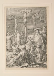 A Crucificação (Cristo na Cruz), de A Paixão, #10 em uma série de 12 gravuras de Hendrick Goltzius