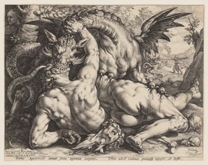 O dragão que devora os companheiros de Cadmus de Hendrick Goltzius