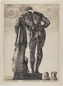 O Hércules Farnésio, prato um de Três Esculturas Antigas Famosas de Hendrick Goltzius