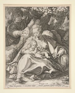 A Sagrada Família sob a cerejeira / Descanse na fuga para o Egito sob uma cerejeira de Hendrick Goltzius