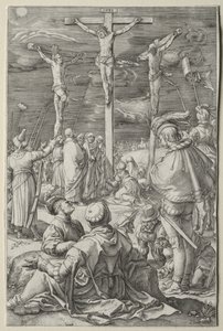 A Paixão: Cristo da Cruz entre os dois ladrões de Hendrick Goltzius