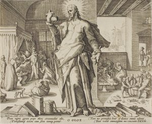 O Médico Considerado como Deus, placa um de Alegorias da Profissão Médica. de Hendrick Goltzius