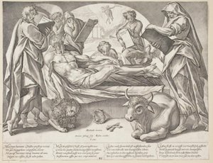 O Cristo morto e os quatro evangelistas de Hendrick Goltzius