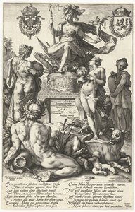 Impressão do título da série de impressão The Roman Heroes
Roma (título sobre o objecto)
Os heróis romanos (título da série) de Hendrick Goltzius