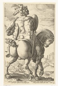 Titus Manlius a cavalo Os Heróis Romanos (título da série) de Hendrick Goltzius