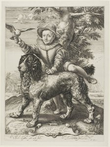 Vries, Frederik de (falecido em 1613), filho do pintor Dirck de Vries, aluno de Goltzius, com o cão de Goltzius de Hendrick Goltzius